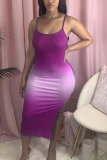 Green Fashion Sexy adult Ma'am Spaghetti Strap Sleeveless Slip Step Skirt Mid-Calf Ombre backless Dresses
