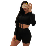 Black Fashion Active Solid Two Piece Suits pencil Long Sleeve Two Pieces