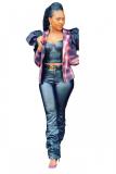 multicolor Notched Print bow-knot Slim fit Patchwork Button Stringy selvedge Print Long Sleeve Suit jac