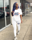 White venetian Casual Letter Print Solid Straight Short Sleeve Two Pieces