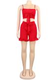 Red Fashion Sexy Solid Two Piece Suits Slim fit asymmetrical Regular Sleeveless Two-Piece Sho