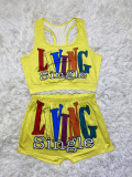 Blue Sexy Print Straight Sleeveless Two Pieces