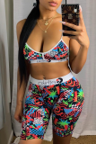 Red adult Sexy Fashion Print Patchwork Two Piece Suits Straight Sleeveless