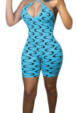 Beige Sexy Print Patchwork Backless Halter Skinny Rompers