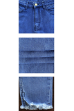 Blue Denim Zipper Fly Sleeveless Mid Hole Patchwork Beading Solid Old pencil Pants Pants