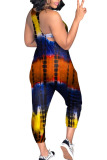 Red Casual Print Patchwork Pocket Spaghetti Strap Loose Jumpsuits