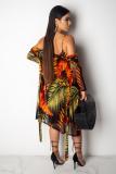 Multi-color Sexy Fashion Floral asymmetrical Print Two Piece Suits Regular Long Sleeve Two-Piece Dres