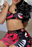 colour adult Sexy Fashion Print Patchwork Two Piece Suits Straight Sleeveless