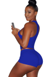 Black knit Sexy Patchwork Two Piece Suits Solid Straight Sleeveless Two-Piece Short Set