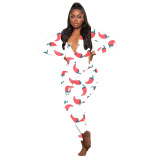 Multicolor Living Print V Neck Skinny Jumpsuits