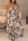 Brown Fashion street Print Sleeveless Slip Jumpsuits