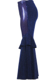 purple Elastic Fly Mid Sequin Solid Loose Pants