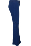 Dark Blue Denim Zipper Fly Button Fly High Solid washing Hole Zippered Boot Cut Pants 