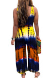 Red Casual Print Patchwork U Neck Loose Jumpsuits
