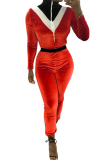 Red Sexy Solid Patchwork Long Sleeve O Neck Jumpsuits