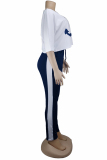 White adult Fashion Casual contrast color Print Two Piece Suits Patchwork pencil Short Sleeve T
