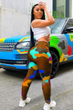 Red Button Fly Mid Patchwork camouflage Print pencil Pants Pants