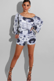 White Celebrities Fashion adult Two Piece Suits Patchwork Letter Print pencil Half Sleeve