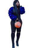 Blue Sexy Two Piece Suits Patchwork contrast color Hole pencil Long Sleeve Two-piece Pants Set