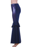 purple Elastic Fly Mid Sequin Solid Loose Pants