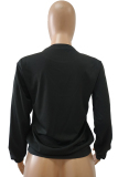 Black O Neck Patchwork Letter Print Print Long Sleeve 