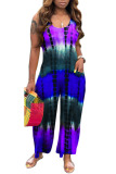 Red Casual Print Patchwork U Neck Loose Jumpsuits