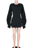 Red Casual Bubble sleeves Long Sleeves O neck Hip skirt skirt ruffle Solid hollow out Patchwor