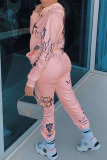 Green Fashion Casual Adult Print Patchwork Hooded Collar Long Sleeve Regular Sleeve Regular Two Pieces