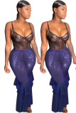 purple Elastic Fly Mid Sequin Solid Loose Pants