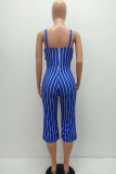 rose red Casual Striped zipper Sleeveless Slip Rompers