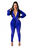 Yellow Sexy Fashion Solid Backless bandage Hollow Long Sleeve V Neck Jumpsuits