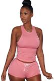 Black knit Sexy Patchwork Two Piece Suits Solid Straight Sleeveless Two-Piece Short Set