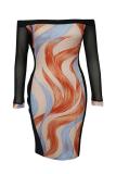 multicolor adult Fashion Sexy Off The Shoulder Long Sleeves One word collar Step Skirt Knee-Length Pr
