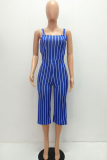 rose red Casual Striped zipper Sleeveless Slip Rompers