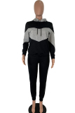 Black Casual Patchwork Two Piece Suits Solid Straight Long Sleeve