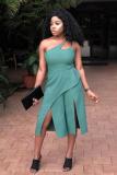 Grass Green Sexy Fashion Solid Split Asymmetrical Sleeveless Asymmetrical Collar Rompers