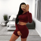 Black Fashion Active Solid Two Piece Suits pencil Long Sleeve Two Pieces