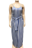 rose red Sexy O Neck Bandage Striped Print