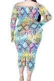 colour Sexy Knitting Print Bateau Neck Pencil Skirt Plus Size 
