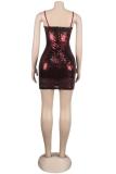 Gold adult Fashion Sexy Spaghetti Strap Sleeveless Slip Step Skirt skirt Sequin Solid Club Dre