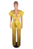 Yellow Milk Silk Street Dot Loose Short Sleeve Two-piece Pants Set