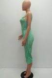 rose red Casual Striped zipper Sleeveless Slip Rompers