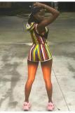 Multi-color Fashion Sexy Striped Slim fit Bandage Skinny Two-Piece Short Set