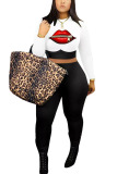 Red Fashion Sexy adult Ma'am Print Two Piece Suits pencil Long Sleeve Two Pieces