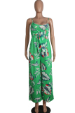 Green Sexy Print Backless Chemical fiber blend Sleeveless Slip Jumpsuits