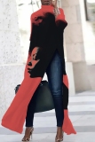 Dark African Figure Print High Slit Turtleneck Long Sleeve Long Casual Maxi Dresses