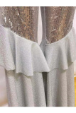 purple Elastic Fly Mid Sequin Solid Loose Pants