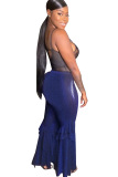 purple Elastic Fly Mid Sequin Solid Loose Pants