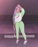 Blue Sportswear Print Long Sleeve Regular Sleeve Two Pieces