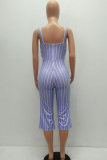 rose red Casual Striped zipper Sleeveless Slip Rompers